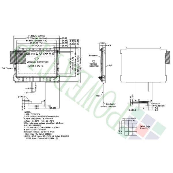 نمایشگر GLCD 64x128 گرافیکی بک لایت سبز مدل PE12864LRF-028